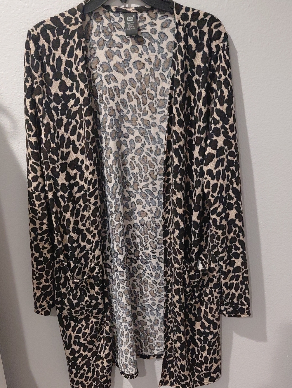 Leopard Print Open-Front Cardigan - Black & Tan